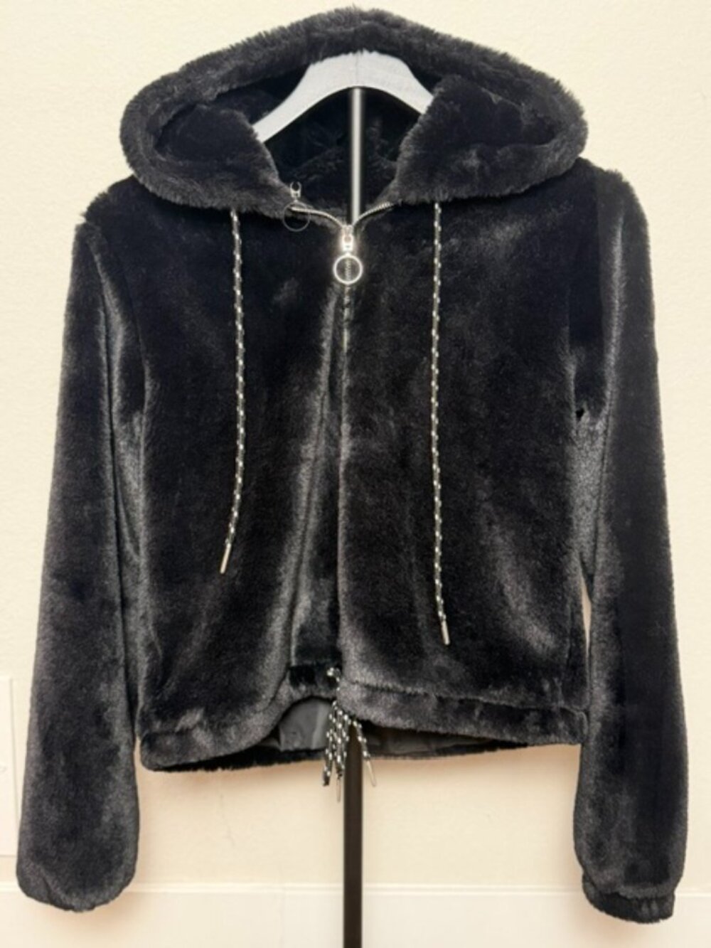🖤 C’est Toi Black Faux Fur Hooded Jacket